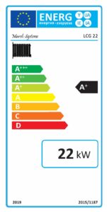 LCG 22 kW faelgázosító kazán energetika címkéje