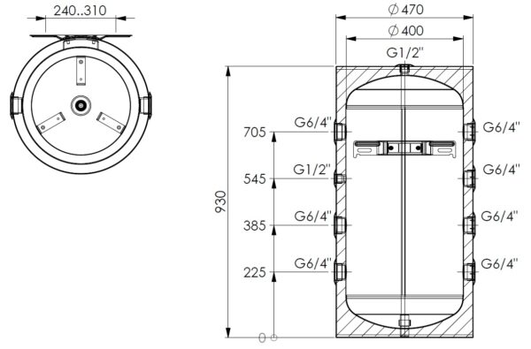 Mareli Systems BMS 100 literes hűtési-fűtési puffertartály