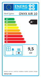 ONYX AIR 10 kW légáramos pellet kályha energetika címkéje