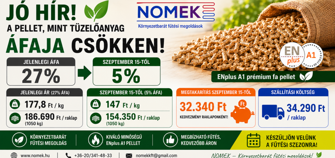 Csökken a pellet ÁFA-ja szeptember 15-től!